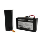 Sailvvay UK C-Series 10Ah Lithium Battery for bait boats, 11.1V, black casing with warning labels and connectors.